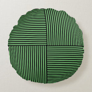 Green Black Stripes Pattern Round Pillow