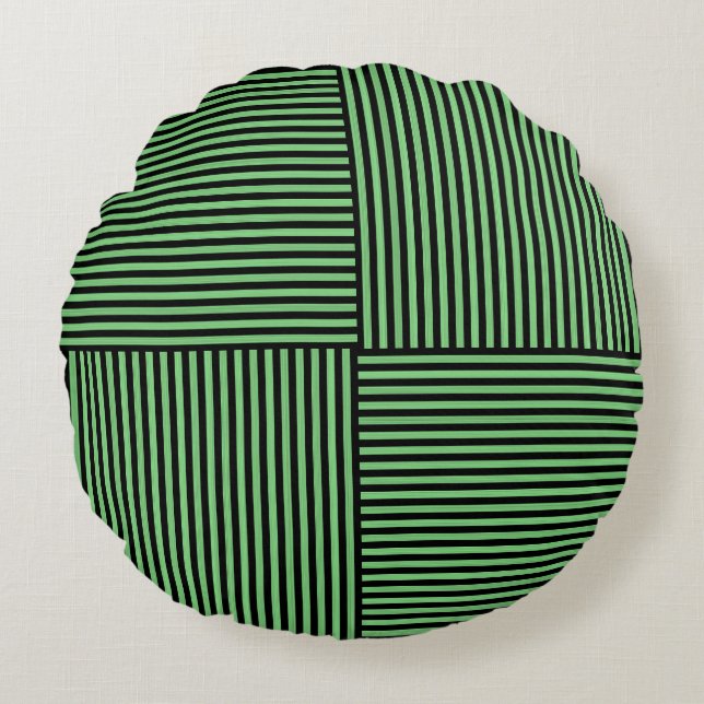 Green Black Stripes Pattern Round Pillow (Front)