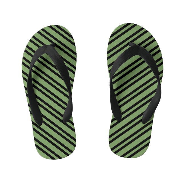 Green Black Stripes Seamless Pattern Kid's Flip Flops (Footbed)