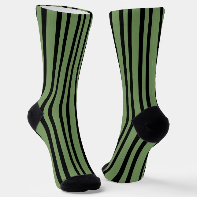 Green Black Stripes Seamless Pattern Socks (Angled)