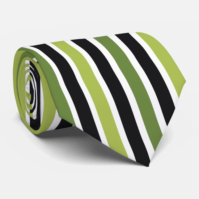 Green Black Stripes Tie (Rolled)