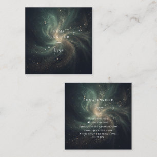Green Black Subtle gentle glitter background Square Business Card