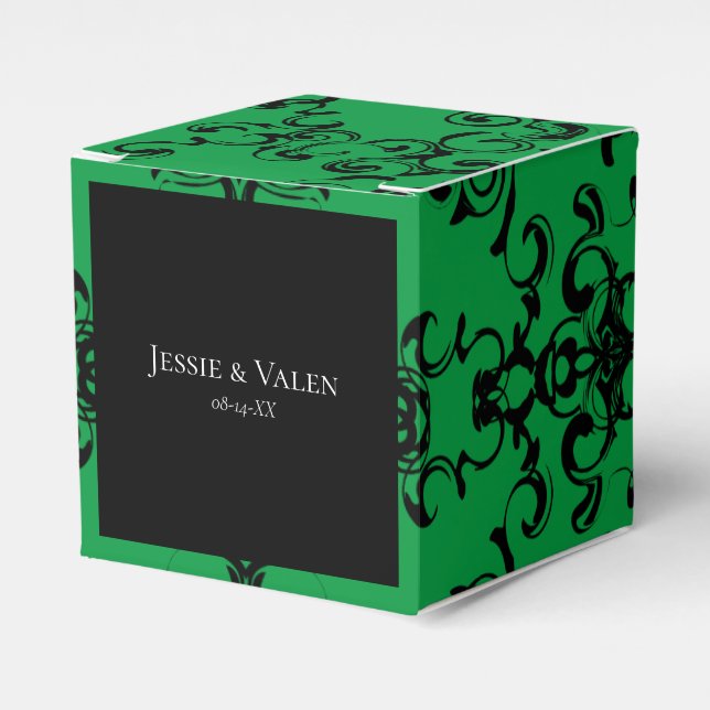Green & Black Swirl Gothic Wedding Favor Box (Front Side)