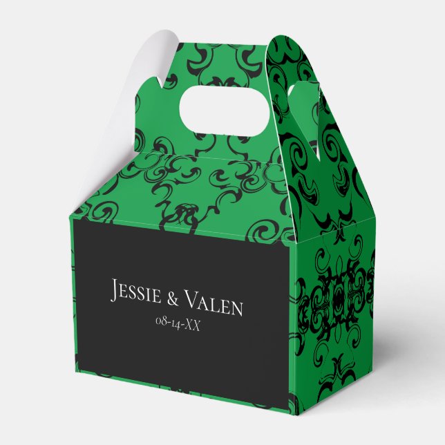Green & Black Swirl Gothic Wedding Favor Box (Front Side)