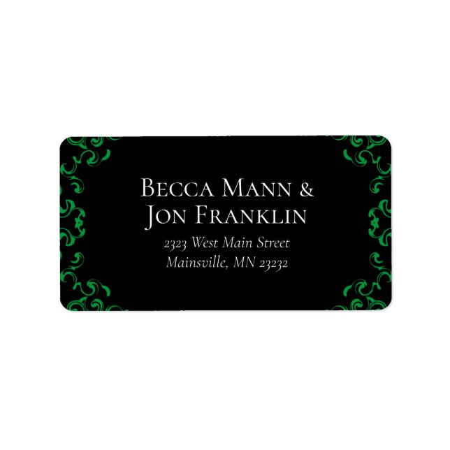Green & Black Swirl Gothic Wedding Label (Front)