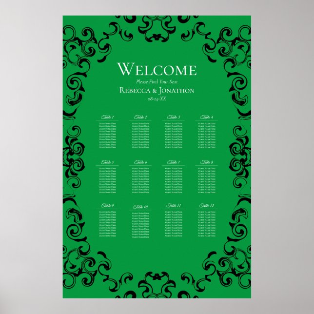 Green & Black Swirl Gothic Wedding Poster (Front)