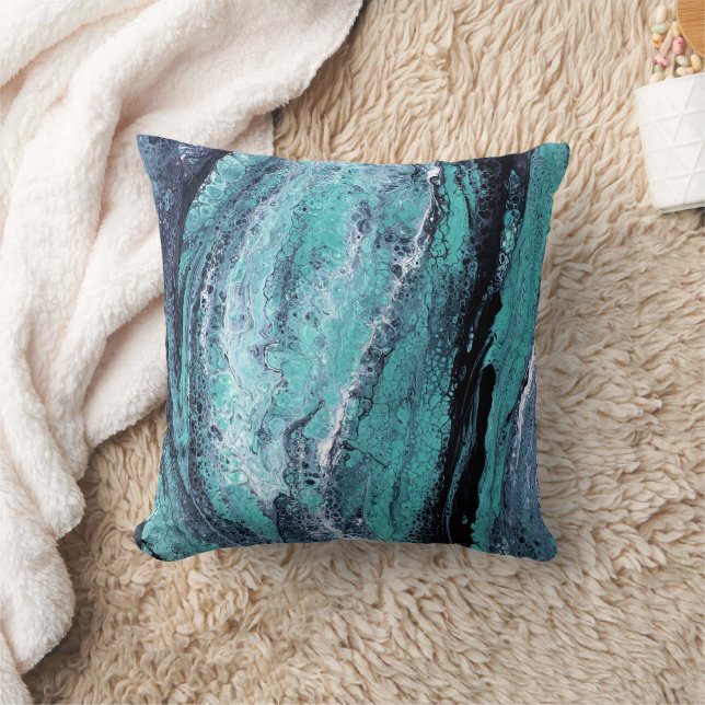 Green Black Swirl Throw Pillow (Blanket)