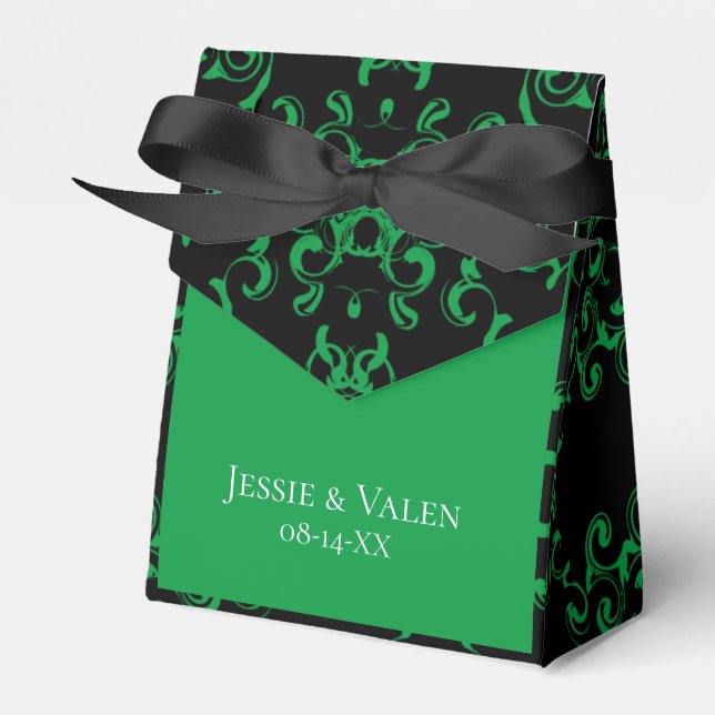 Green Black Swirl Wedding Favor Box (Front Side)