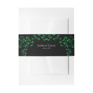 Green Black Swirl Wedding Invitation Belly Band