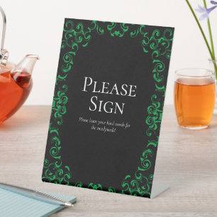 Green Black Swirl Wedding Pedestal Sign