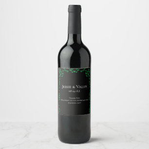 Green Black Swirl Wedding Wine Label