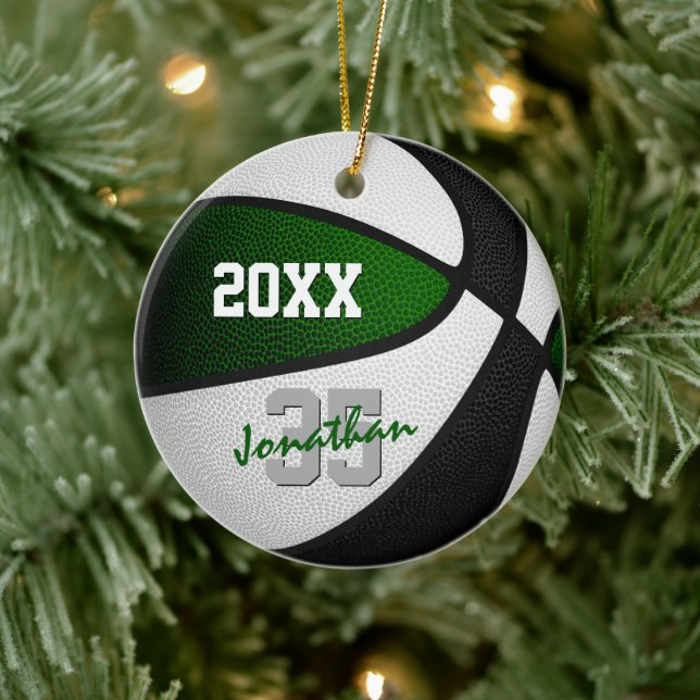 green black team colours commemorative basketball ceramic ornament (Tree)
