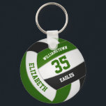 Green black team colours girls boys volleyball keychain<br><div class="desc">This sporty volleyball themed keychain features a realistic looking green,  black and white volleyball upon which you can customize the player's name & jersey number plus school or club name and mascot name in a varsity letter style font - by katz_d_zynes</div>