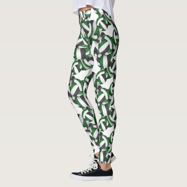 Green black team colours girly volleyballs pattern leggings (Left)