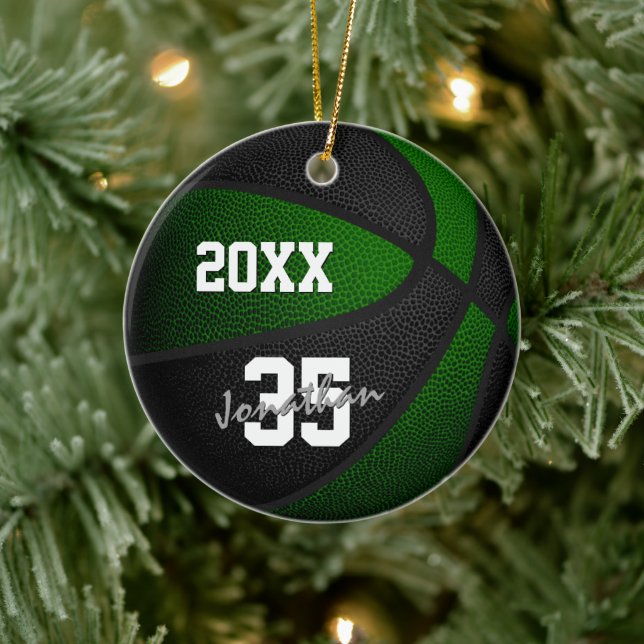 green black team colours keepsake basketball ceramic ornament (Tree)