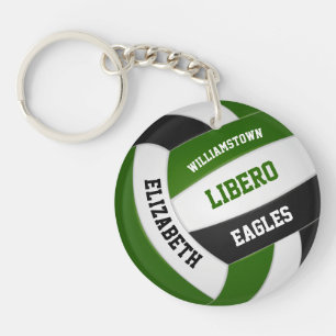 Green black team colours personalized volleyball keychain