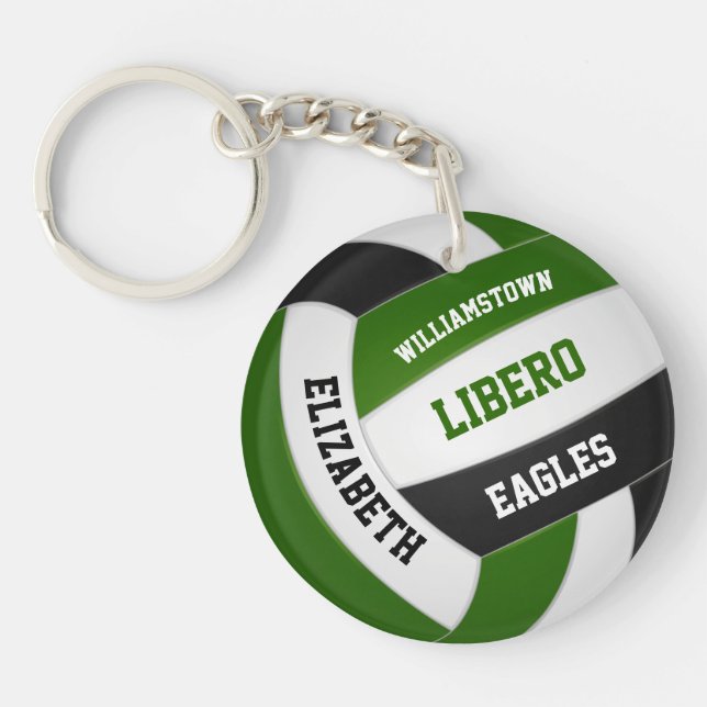Green black team colours personalized volleyball keychain (Front)