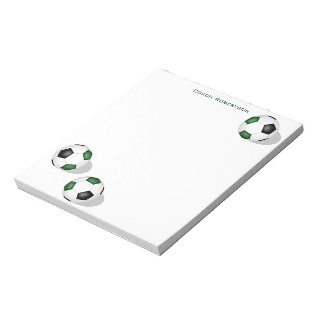 green black team colours soccer balls personalized notepad (Rotated)