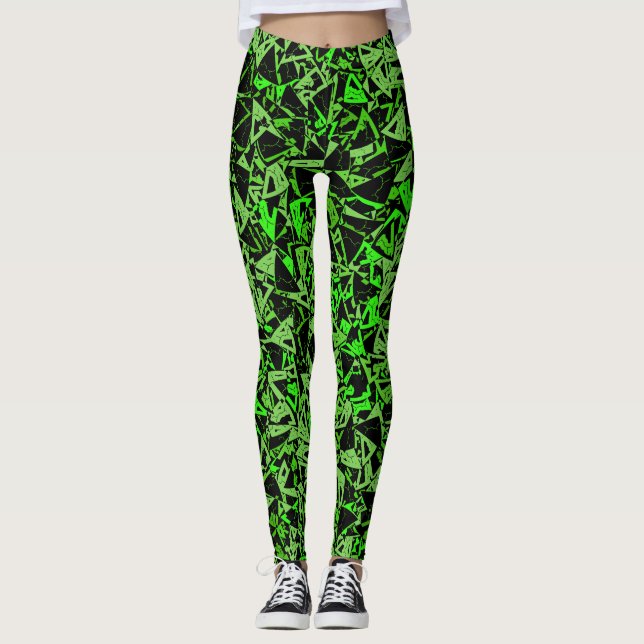 Green Black Triangle Pattern Leggings (Front)