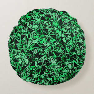 Green Black Triangle Seamless Pattern Round Pillow
