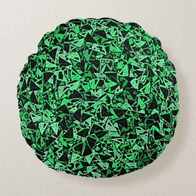 Green Black Triangle Seamless Pattern Round Pillow (Front)