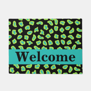 Green Black Turquoise Leopard Skin Pattern Welcome Doormat