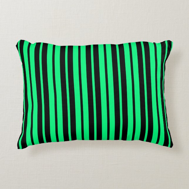 Green Black Vertical Stripes Pattern Design Accent Pillow (Front)