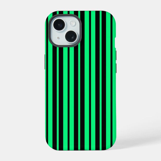 Green Black Vertical Stripes Pattern Design iPhone 15 Case (Back)