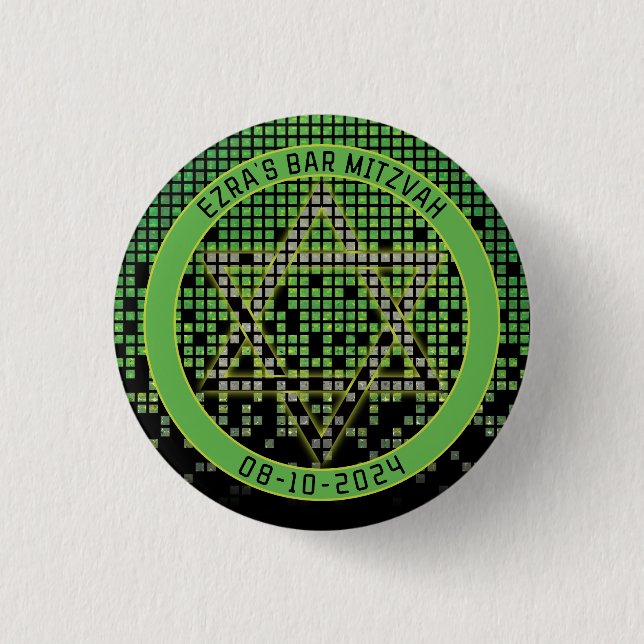 Green Black Video Game Gamer Bar Mitzvah 1 Inch Round Button (Front)