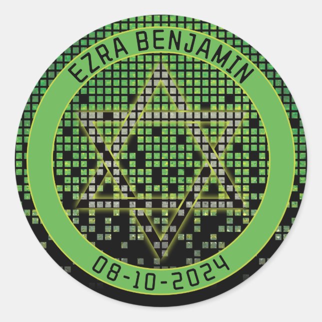 Green Black Video Game Gamer Bar Mitzvah Classic Round Sticker (Front)