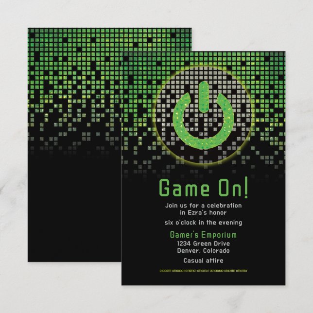 Green Black Video Game Gamer Bar Mitzvah  Enclosure Card (Front/Back)