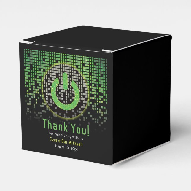 Green Black Video Game Gamer Bar Mitzvah Favor Box (Front Side)