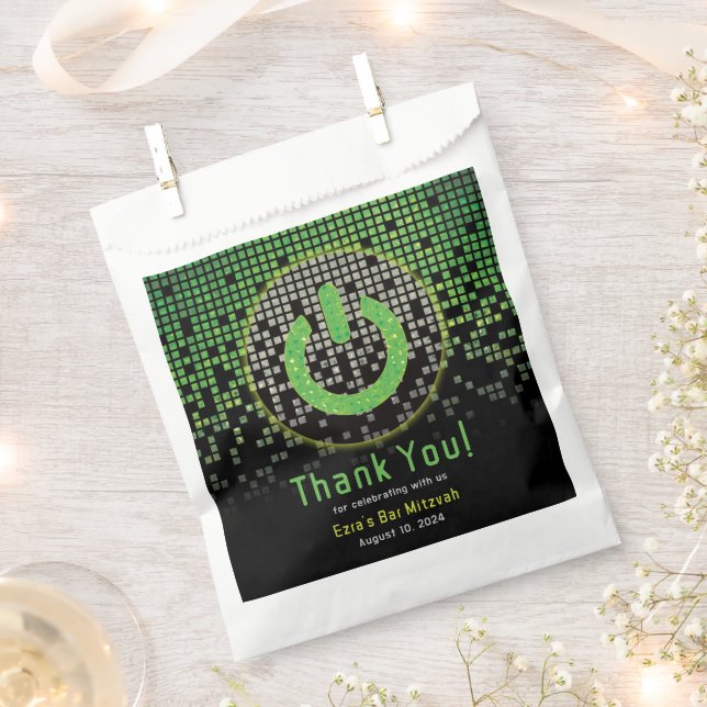Green Black Video Game Gamer Bar Mitzvah Favour Bag (Clipped)