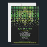 Green Black Video Game Gamer Bar Mitzvah  Invitation<br><div class="desc">Green, black, and grey (grey) raining pixel gamer or video game Bar Mitzvah invitation. This non-traditional gamer inspired video gaming design features a Jewish Star of David. There are also green, yellow, and grey (grey) raining or cascading digital style computer pixels along the top of the invitation. The fonts are...</div>