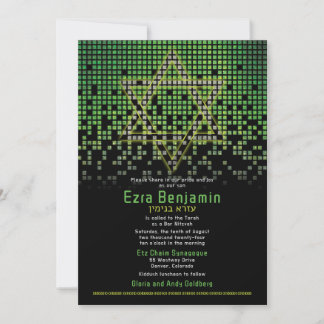 Green Black Video Game Gamer Bar Mitzvah  Invitation