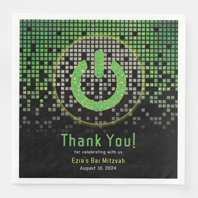 Green Black Video Game Gamer Bar Mitzvah Napkin (Front)