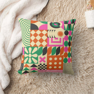 Green Black Vintage Abstract geometric pattern  Throw Pillow