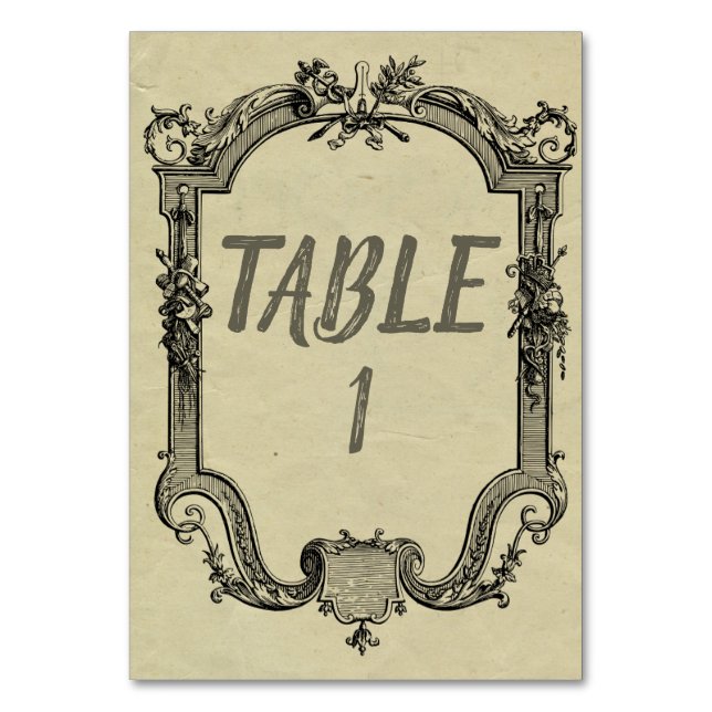 Green Black Vintage Classic Wedding Table Number (Front)