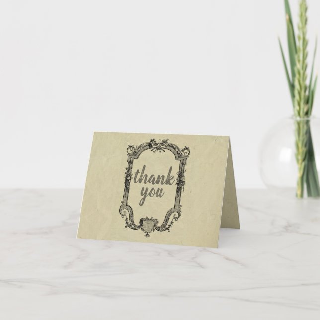 Green Black Vintage Classic Wedding Thank You Card (Front)
