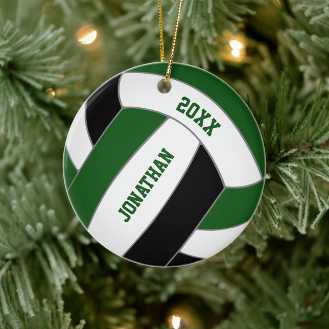 Green black volleyball team colours personalized  ceramic ornament (Tree)