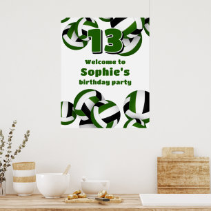 green black volleyballs birthday party welcome poster