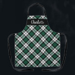 Green Black Watch Plaid Personalized Holiday Apron<br><div class="desc">Festive seasonal holiday apron features a classic hunt green,  white,  and black watch Scottish tartan plaid pattern with modern white script monogram text that can be personalized with a name. Whether you're cooking Christmas dinner,  baking holiday cookies,  or doing dishes,  you'll look stylish this holiday season!</div>
