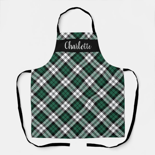 Green Black Watch Plaid Personalized Holiday Apron (Front)