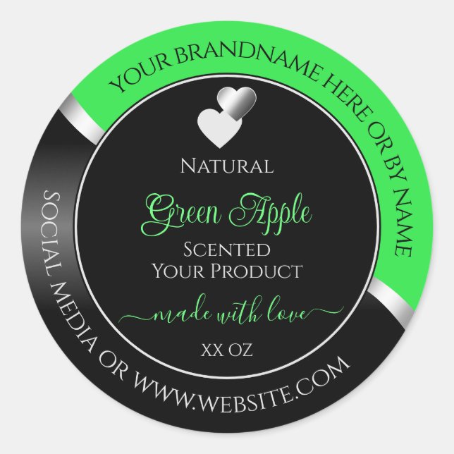 Green Black Wavy Silver Cute Hearts Product Labels (Front)