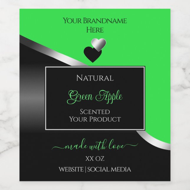 Green Black Wavy Silver Cute Hearts Product Labels (Single Label)