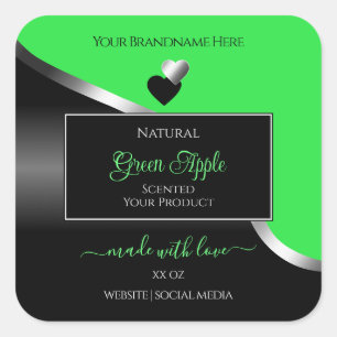 Green Black Wavy Silver Cute Hearts Product Labels