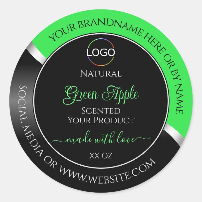 Green Black Wavy Silver with Logo Product Labels (Front)