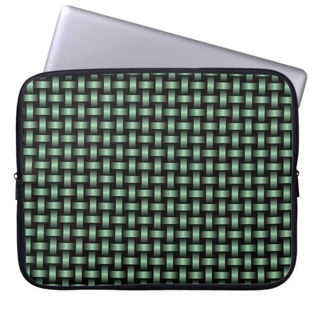 Green Black Weave Pattern Laptop Sleeve (Front)