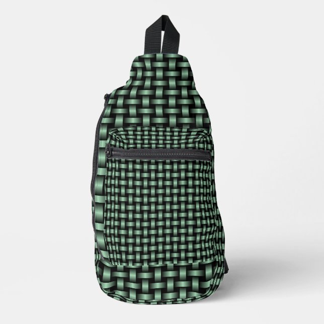 Green Black Weave Pattern Sling Bag (Front)
