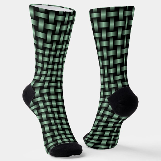 Green Black Weave Pattern Socks (Angled)